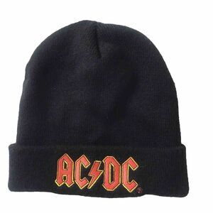AC/DC Embroidered Logo Men's Black Knit Beanie Stocking Toque Hat Lid OSFM EUC